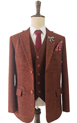 Brown Red Herringbone Tweed 3 Piece Suit