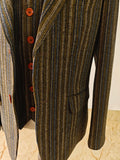 BROWN BLUE PINSTRIPE TWEED 3 PIECE SUIT