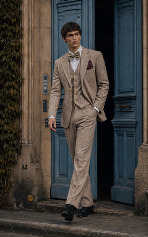 Light Brown Herringbone Cotton Linen Suit