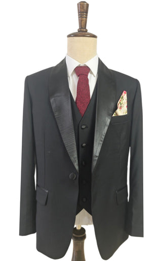 CLASSIC BLACK TUXEDO WORSTED 3 PIECE SUIT