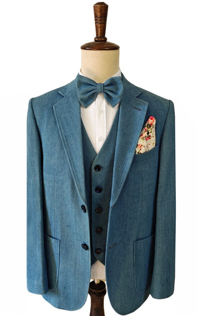 GREY BLUE DENIM 3 PIECE SUIT