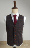 BROWN OVERCHECK PLAID TWEED 3 PIECE SUIT