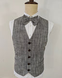 LIGHT GRAY HERRINGBONE COTTON LINEN 3 PIECE SUIT