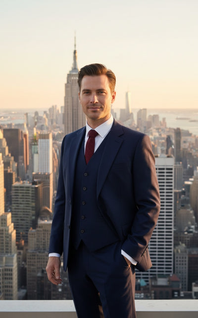 DARK BLUE BIRDSEYE WORSTED 3 PIECE SUIT