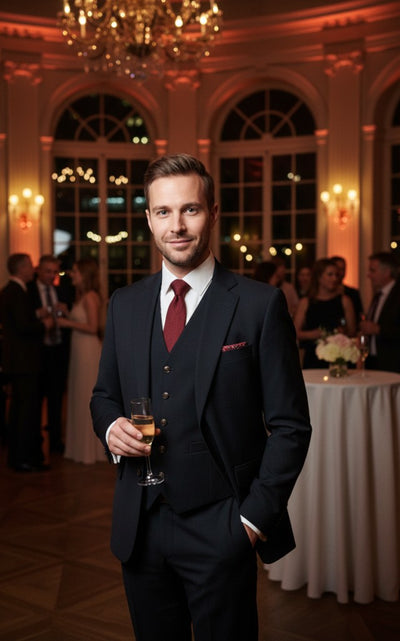 BLACK TENCEL WOOL 3 PIECE SUITS