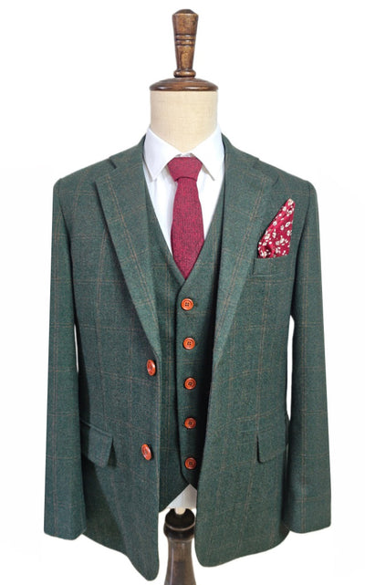 GREEN OVERCHECK PLAID 3 PIECE SUIT