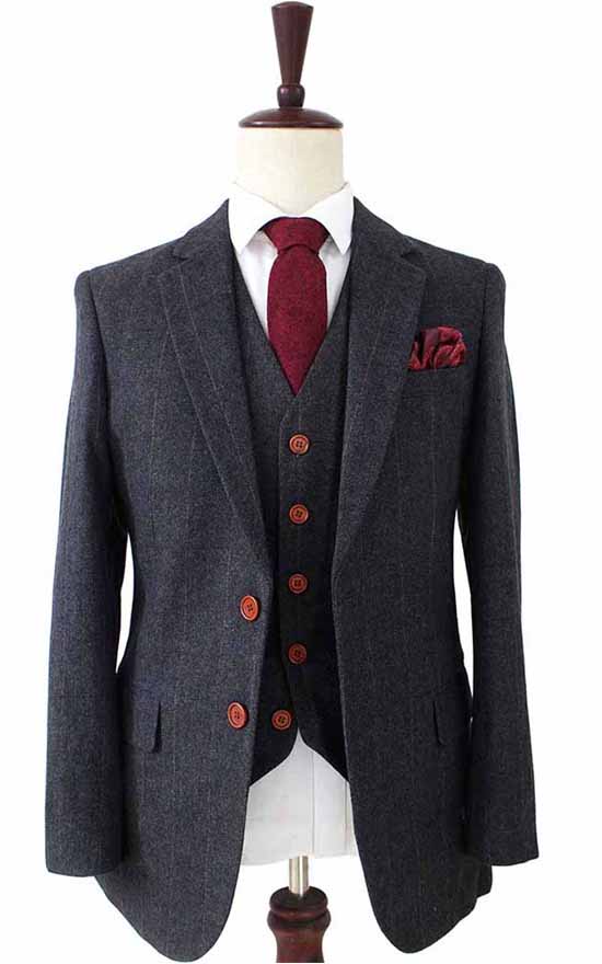 Men's Wool Blend Herringbone Pants Retro Tweed Trousers High End Suit  Bottoms