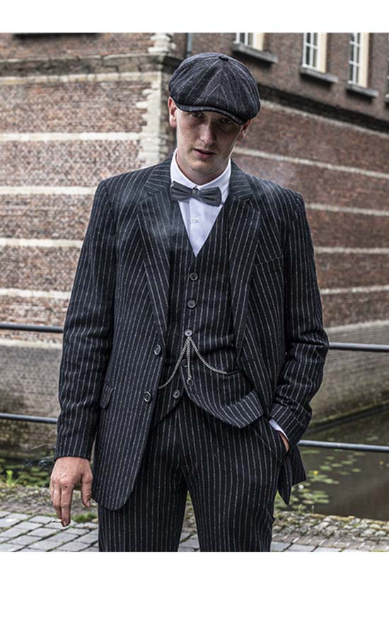 BLACK PINSTRIPE TWEED 3 PIECE SUIT | BDtailormade