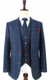 BLUE OVERCHECK PLAID TWEED 2 PIECE SUIT