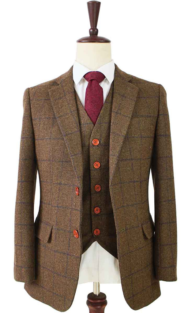 COUNTRY BROWN PLAID TWEED 2 PIECE SUIT FREE SHIPPING BDtailormade