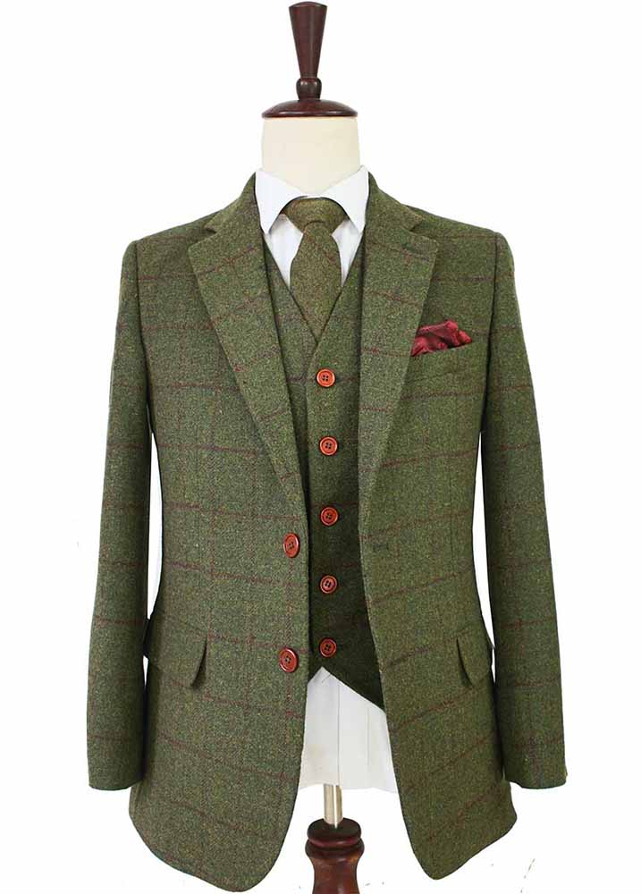 OLIVE GREEN PLAID TWEED 2 PIECE SUIT FREE SHIPPING BDtailormade