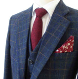 BLUE BEIGE WINDOWPANE CHECK TWEED 3 PIECE SUIT