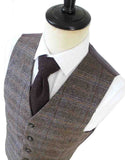 BROWN BEIGE WINDOWPANE HERRINGBONE TWEED 3 PIECE SUIT