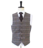 BROWN BEIGE WINDOWPANE HERRINGBONE TWEED 3 PIECE SUIT