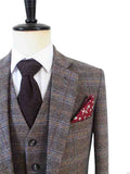 BROWN BEIGE WINDOWPANE HERRINGBONE TWEED 3 PIECE SUIT