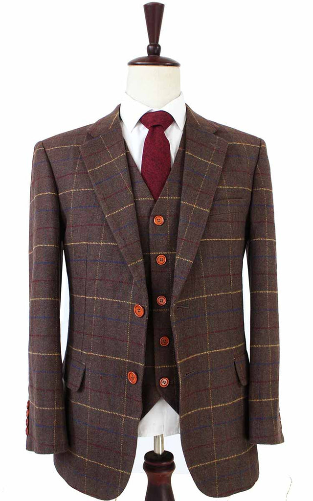 BDtailormade BROWN OVERCHECK PLAID TWEED 2 PIECE SUIT - BDtailormade TWEED SUITStweedmaker hockerty menstweedsuit