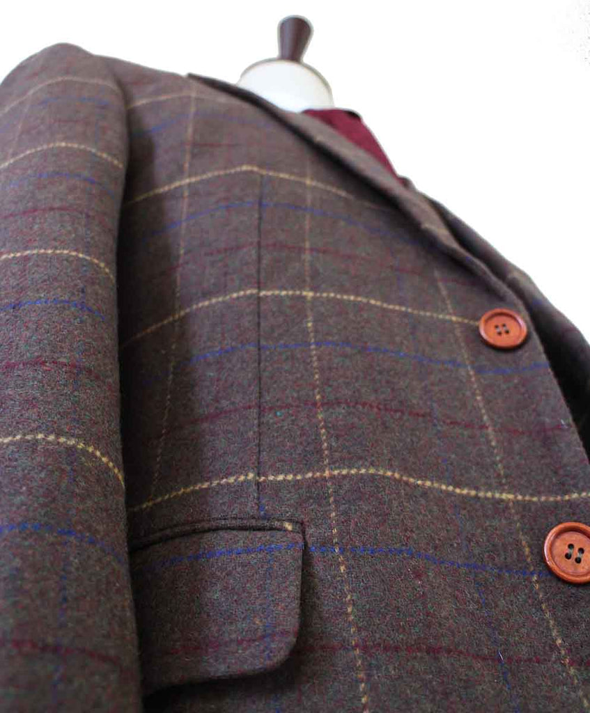 BDtailormade BROWN OVERCHECK PLAID TWEED 2 PIECE SUIT - BDtailormade TWEED SUITStweedmaker hockerty menstweedsuit