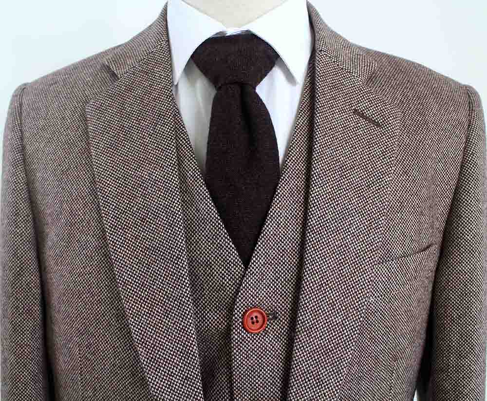 TruClothing stz11 Men's Grey 3 Piece Tweed Suit Herringbone