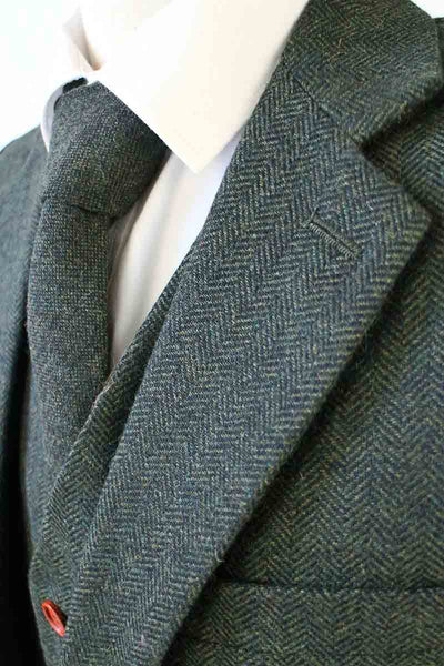 BDtailormade GREEN HERRINGBONE TWEED 3 PIECE SUIT - BDtailormade TWEED SUITStweedmaker hockerty menstweedsuit