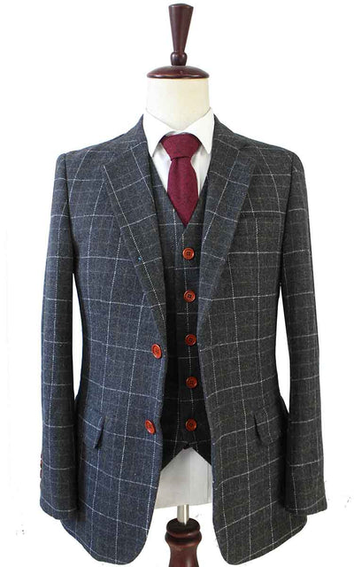 BDtailormade GREY OVERCHECK PLAID TWEED 2 PIECE SUIT - BDtailormade TWEED SUITStweedmaker hockerty menstweedsuit