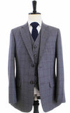 GREY RED WINDOWPANE WORSTED 3 PIECE SUIT