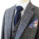 GREY WINDOWPANE CHECK TWEED 3 PIECE SUIT