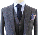 GREY WINDOWPANE HERRINGBONE TWEED 3 PIECE SUIT