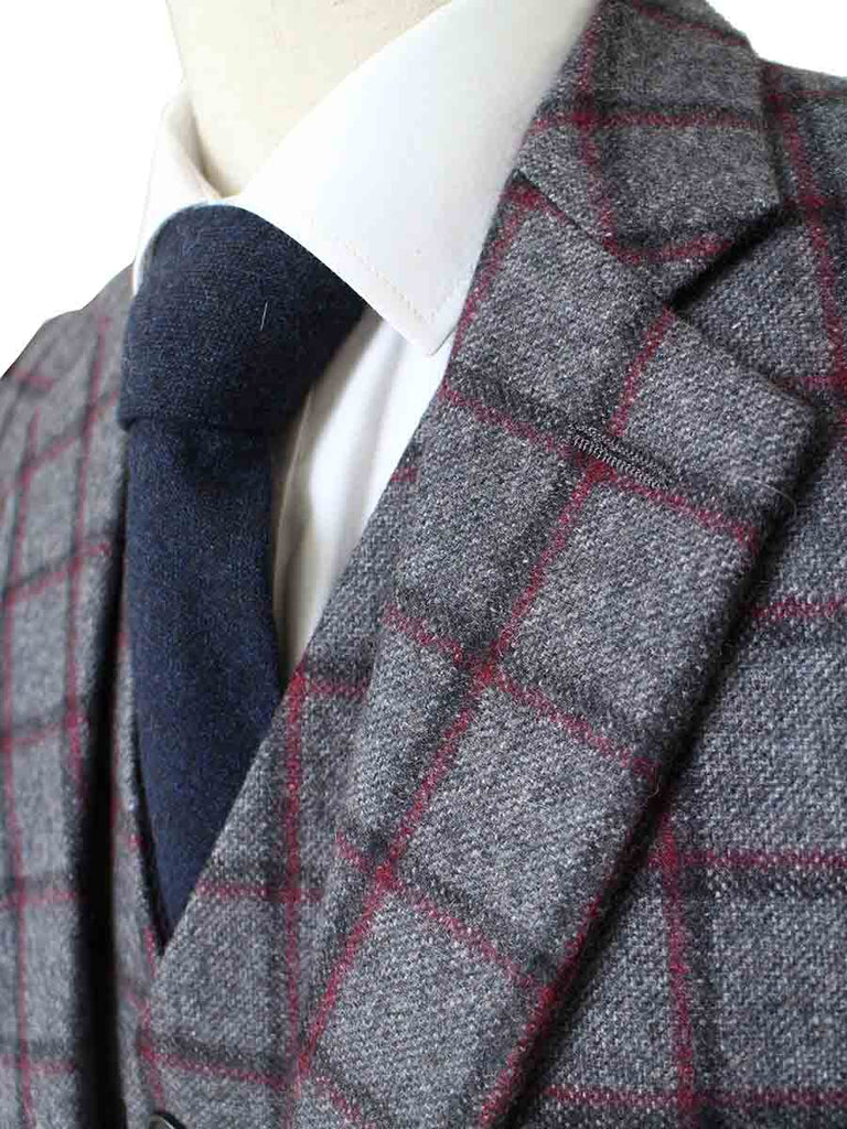 Windowpane Red Plaid Grey Red Windowpane Plaid Tweed 3 Piece Suit | Made to Measure ...