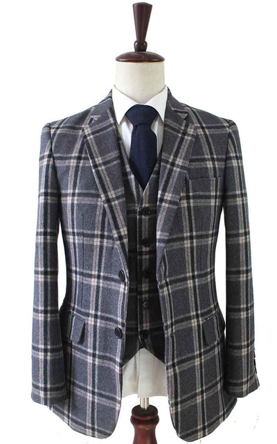 BDtailormade GREY WINDOWPANE PLAID TWEED 2 PIECE SUIT - BDtailormade TWEED SUITStweedmaker hockerty menstweedsuit
