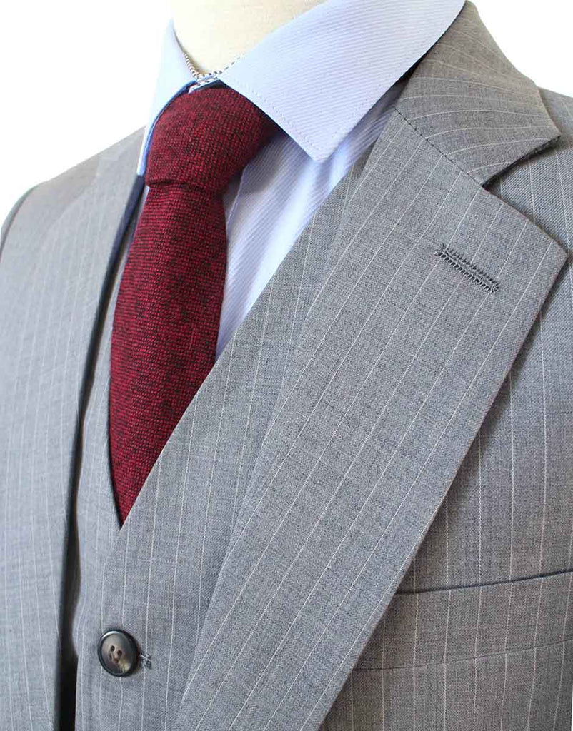 LIGHT GREY PINSTRIPE WORSTED 3 PIECE SUIT丨BDtailormade