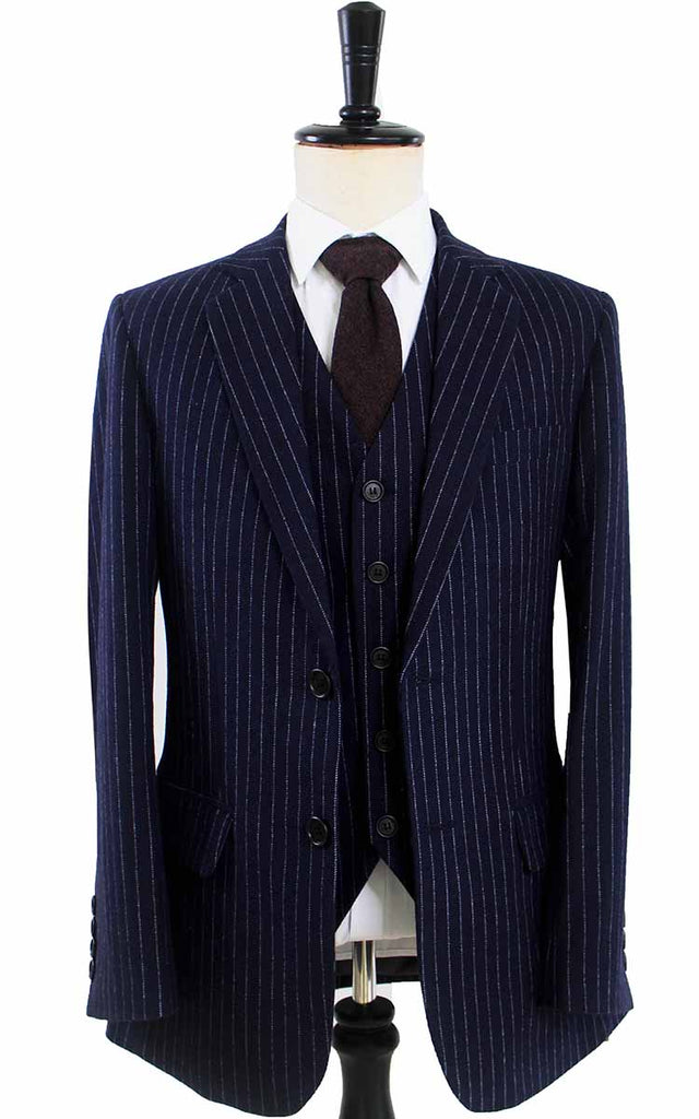 Navy Twill Weave 3 Piece Slim Suit