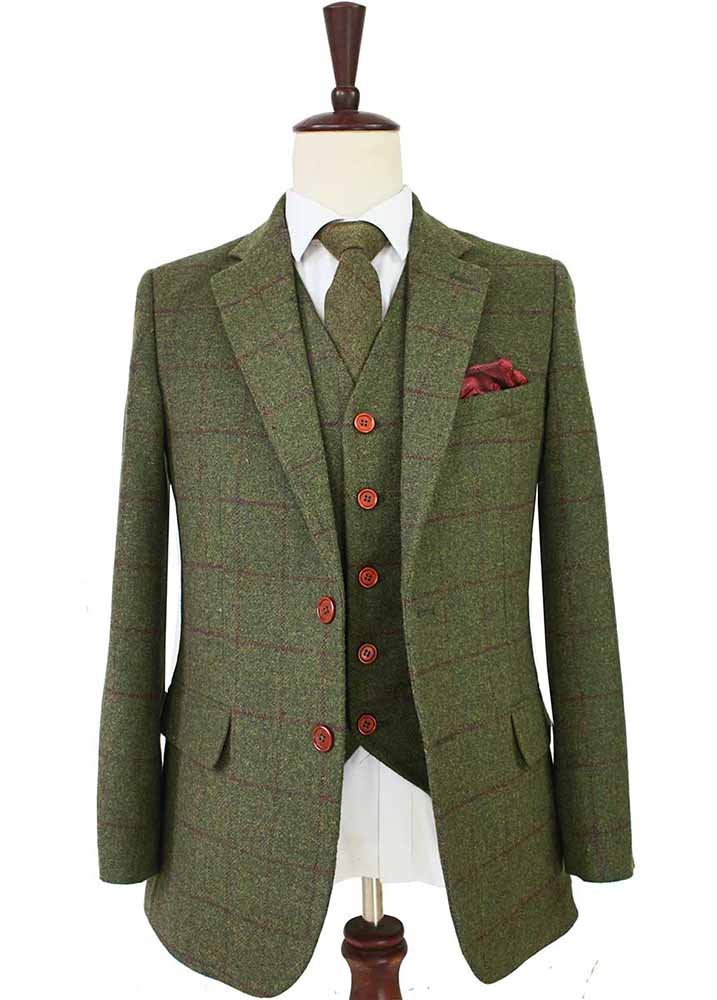 Harry Brown Wedding slim fit tweed wool mix ankle length suit pants in  green herringbone